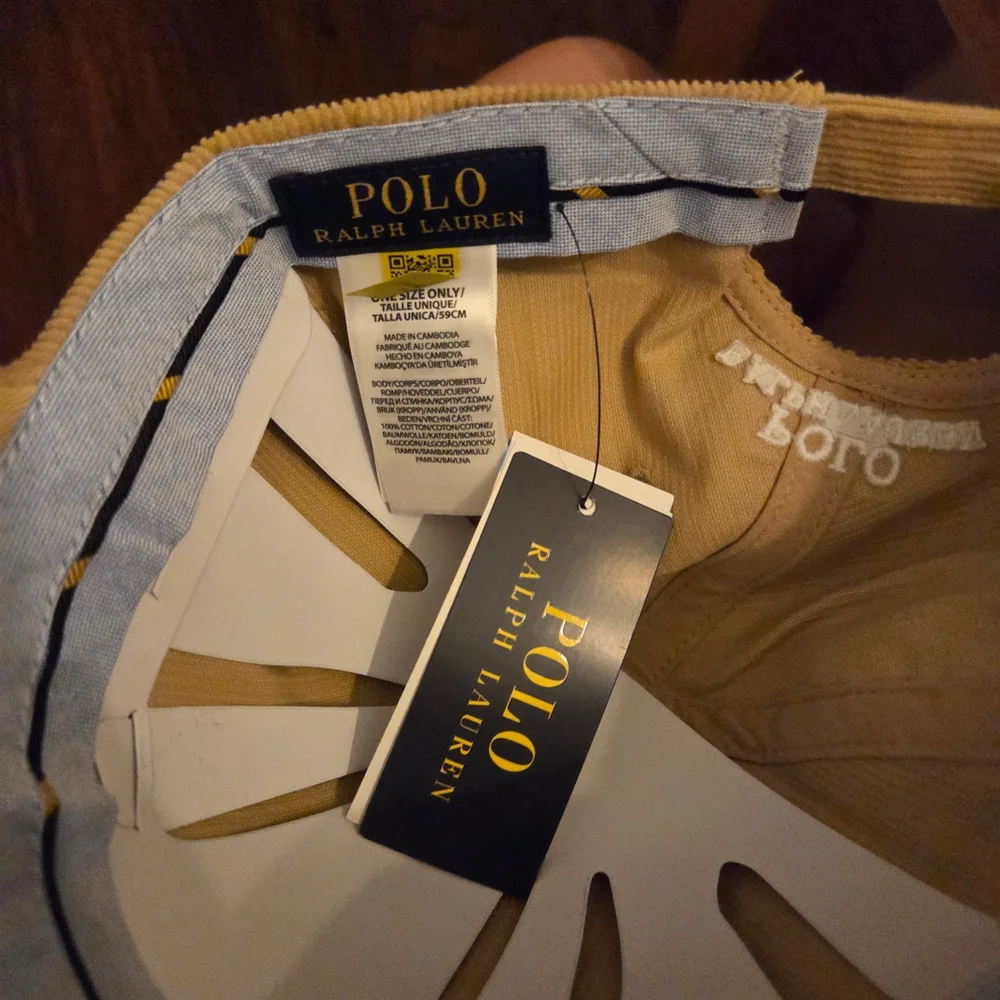 Ralph Lauren Corduroy Polo Player Cap in Tan with Red Accent - Picture 5 of 8